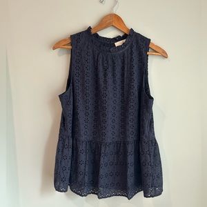 Navy eyelet sleeveless top